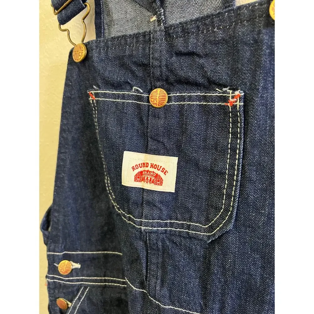 Vintage Round House Denim Overalls USA Cotton‎ Bib Carpenter Workwear Sz S/M